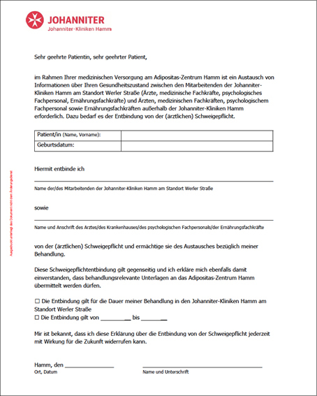 PDF Schweigepflichtentbindung Adipositas-Zentrum